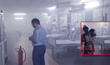 प्रयागराज : शॉर्ट सर्किट से बच्चों के अस्पताल में लगी आग, बच्चों को गोद में लेकर भागे लोग